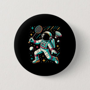 Badge Rond 5 Cm Joueur de badminton de l'astronaute Sport de la na