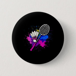 Badge Rond 5 Cm Joueur de badminton en raquettes colorées