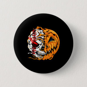 Badge Rond 5 Cm Joueur de baseball Halloween Citrouille Skeleton