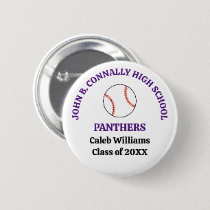Badge Rond 5 Cm Joueur de baseball personnalisé au lycée Violet