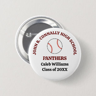 Badge Rond 5 Cm Joueur de baseball personnalisé de lycée marron