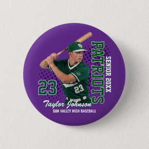 Badge Rond 5 Cm Joueur de baseball senior Photo personnalisée Équi