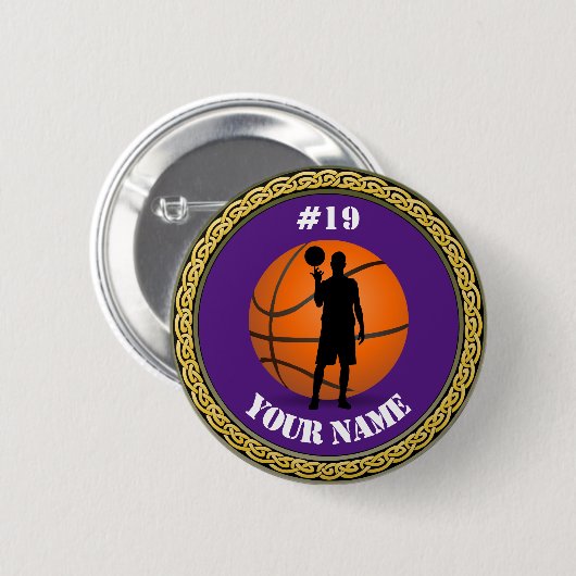 Badge Rond 5 Cm Joueur de basket-ball personnalisé - Ajouter nom e (Devant & derrière)