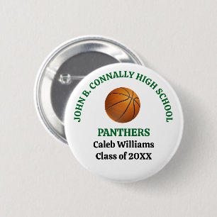Badge Rond 5 Cm Joueur de basket-ball personnalisé au lycée vert