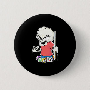Badge Rond 5 Cm Joueur de billard   Joueur de billard crânien