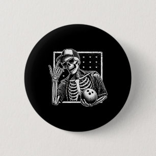 Badge Rond 5 Cm Joueur de bowling de squelette Anniversaire Hommes