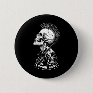 Badge Rond 5 Cm Joueur de Disc Golf Punk Rock Crâne Mohawk Lance F
