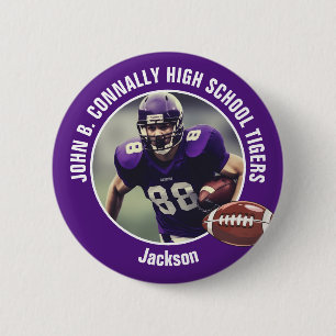 Badge Rond 5 Cm Joueur de football du lycée violet