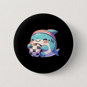 Badge Rond 5 Cm Joueur de football mignon requin Kawaii athlète de