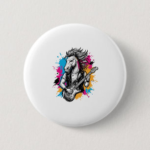 Badge Rond 5 Cm Joueur de guitare à cheval T-Shirt vintage gravure