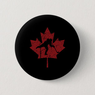 Badge Rond 5 Cm Joueur de hockey canadien Vintage Canada feuille d