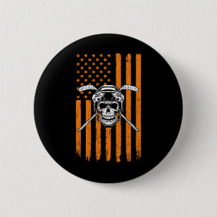 Badge Rond 5 Cm Joueur de hockey Hommes Femmes Crâne Joueur de hoc