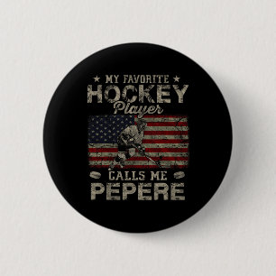 Badge Rond 5 Cm Joueur de hockey préféré m'appelle Pepere Fête des