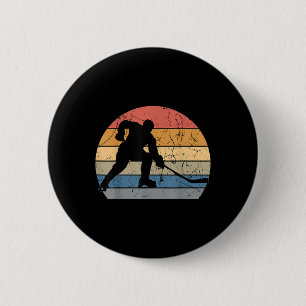 Badge Rond 5 Cm Joueur de hockey sur gazon rétro vintage balayeur
