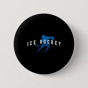 Badge Rond 5 Cm Joueur de hockey sur glace Équipe Bleue Texte univ