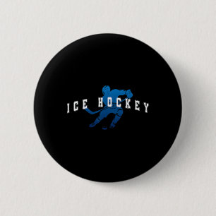 Badge Rond 5 Cm Joueur de hockey sur glace Équipe Bleue Texte univ