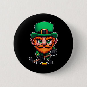 Badge Rond 5 Cm Joueur de hockey sur glace leprechaun irlandais de