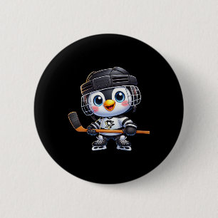 Badge Rond 5 Cm Joueur de hockey sur glace Manchot de dessin animé