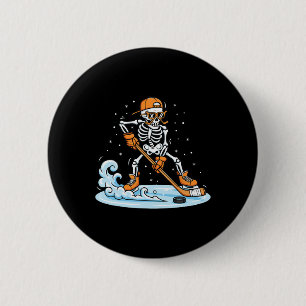 Badge Rond 5 Cm Joueur de hockey sur glace squelette drôle Hallowe