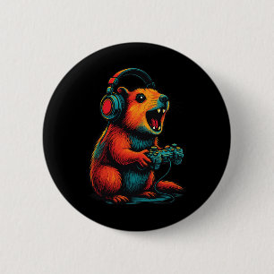 Badge Rond 5 Cm Joueur de Rock Hyrax Awawa Jeux Vidéo Drôle
