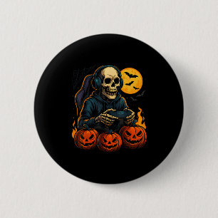 Badge Rond 5 Cm Joueur de squelette d'Halloween avec manette citro