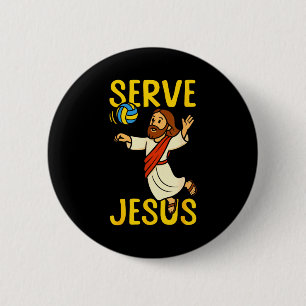 Badge Rond 5 Cm Joueur de volley-ball Équipe Jésus Serve Jésus 