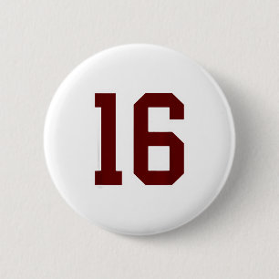 Badge Rond 5 Cm Joueur en maillot marron et blanc numéro 16 Unifor