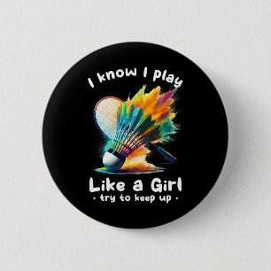 Badge Rond 5 Cm Joueuse de Badminton Navette Racket Sports
