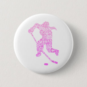 Badge Rond 5 Cm Joueuse de hockey sur glace Jeunes filles Femmes E