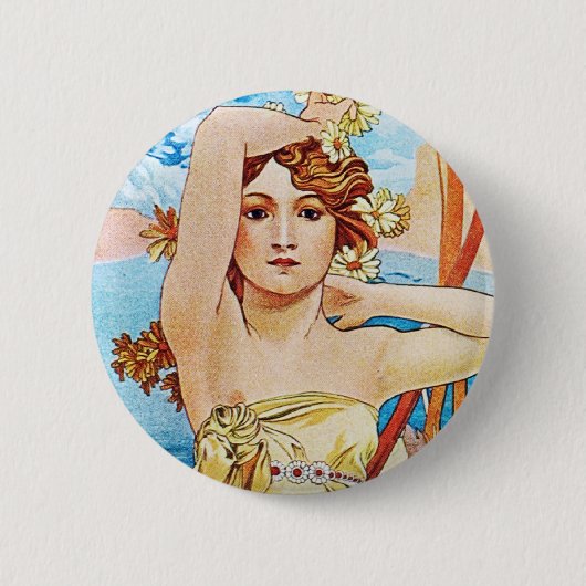 Badge Rond 5 Cm Jour, Alphonse Mucha (Devant)