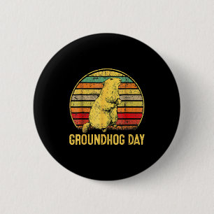 Badge Rond 5 Cm Jour de la marmotte ombre marionnette drôle