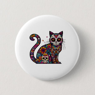 Badge Rond 5 Cm Jour De La Mort Cinco De Mayo Cat Crâne Sucre Dia