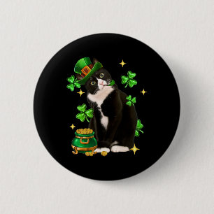 Badge Rond 5 Cm Jour de la Saint-Patrick Chat Irlandais Shamrock M