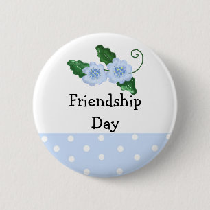 Badge Rond 5 Cm Jour de l'amitié Fleur Bleue Douce