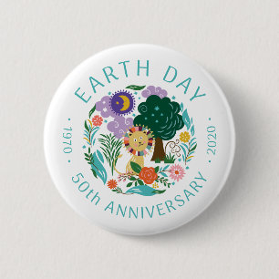 Badge Rond 5 Cm Jour de l'terre 2020 50e anniversaire du lion et d
