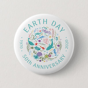 Badge Rond 5 Cm Jour de l'terre 50e anniversaire 1970-2020 Animaux