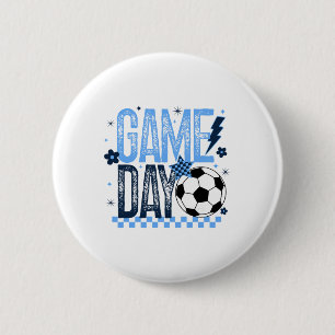 Badge Rond 5 Cm Jour de match Saison de football rétro bleu clair