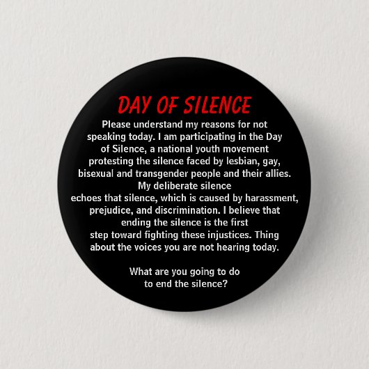 Badge Rond 5 Cm Jour de silence (Devant)
