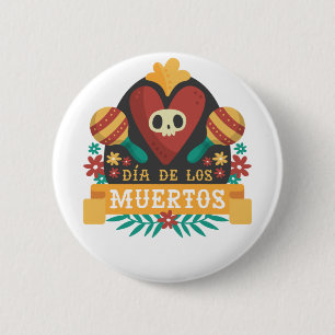 Badge Rond 5 Cm Jour des morts - Coeur crânien de Dia De Los Muer