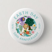 Badge Rond 5 Cm Jour des terres 2020 50e anniversaire mignon Lion (Devant)