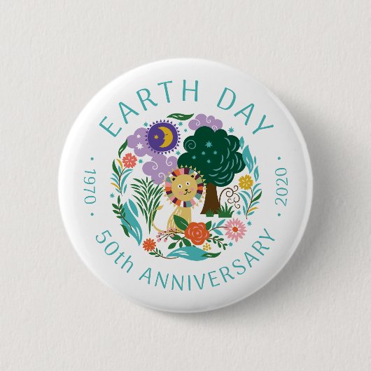 Badge Rond 5 Cm Jour des terres 2020 50e anniversaire mignon Lion (Devant)
