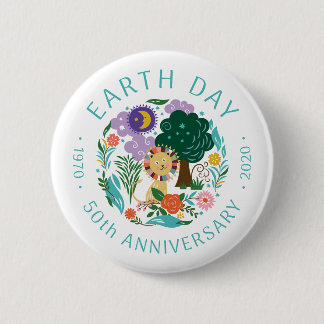 Badge Rond 5 Cm Jour des terres 2020 50e anniversaire mignon Lion 