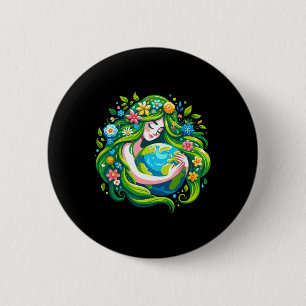 Badge Rond 5 Cm Jour des terres de déesse verte Sauvez notre planè
