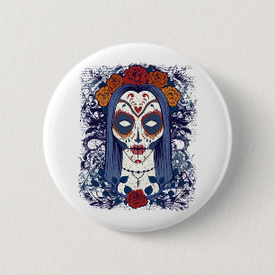 Badge Rond 5 Cm Jour D'Halloween De La Mort, Femme De Crâne De Suc