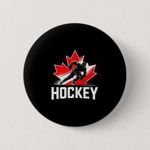 Badge Rond 5 Cm Jour du Canada hockey patriotique feuille d'érable
