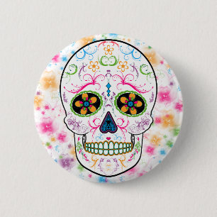 Badge Rond 5 Cm Jour du crâne mort de sucre - couleur multi