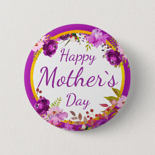 Badge Rond 5 Cm Jour heureux pourpre floral du ` s de mère, la