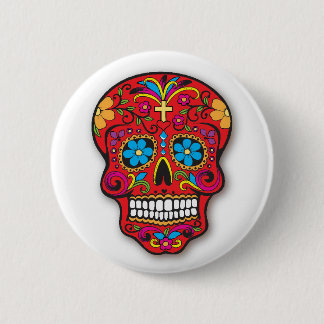 Badge Rond 5 Cm Jour mexicain rouge de crâne de sucre des morts
