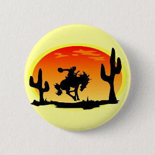 Badge Rond 5 Cm Jour national de la silhouette de Bronco de cowboy
