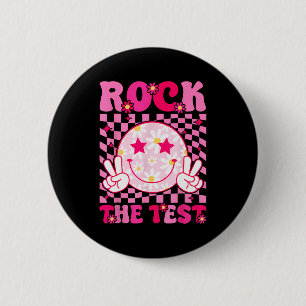 Badge Rond 5 Cm Jour super d'essai Rock Le Test Smile Hippie Rose
